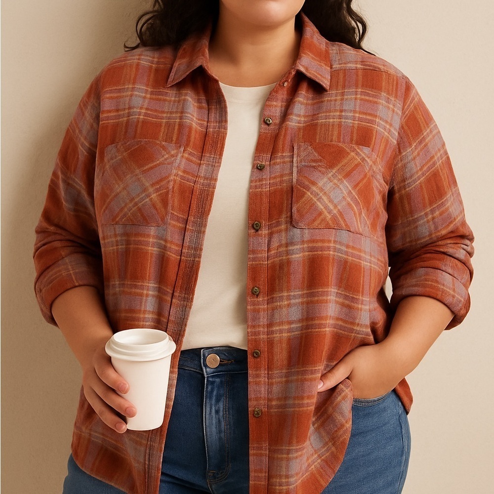 Pilcro Rust and Gray Plaid Button Down Shirt